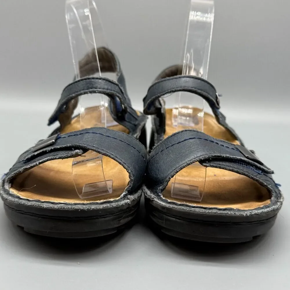 Naot Papaya Women's 9.5 Navy Leather Strappy Sandals Wedge Classic Comfort